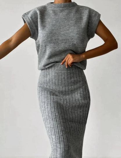 Fitted Rib-Knit Skirt Set