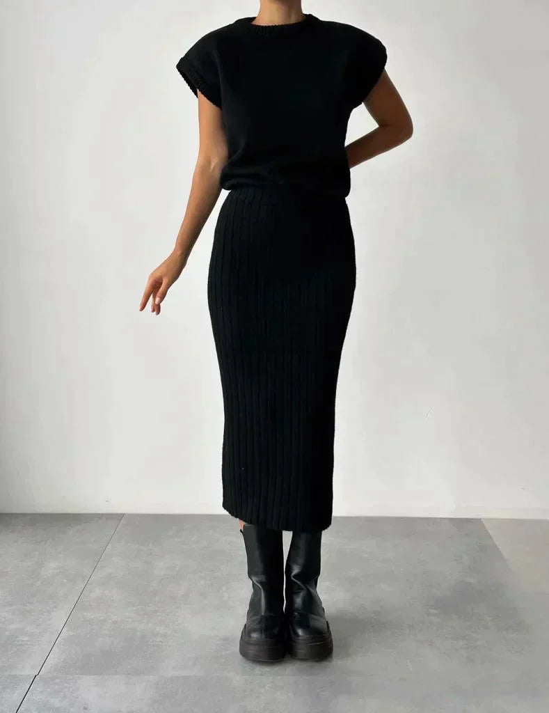 Fitted Rib-Knit Skirt Set