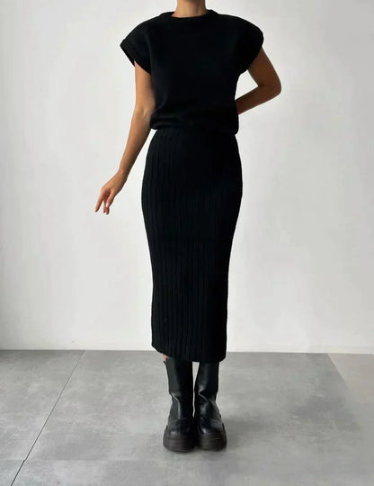 Fitted Rib-Knit Skirt Set