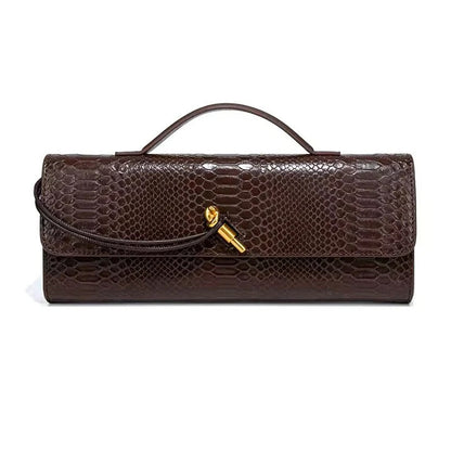 Curved Handle Clutch with Embossed Strap Detail