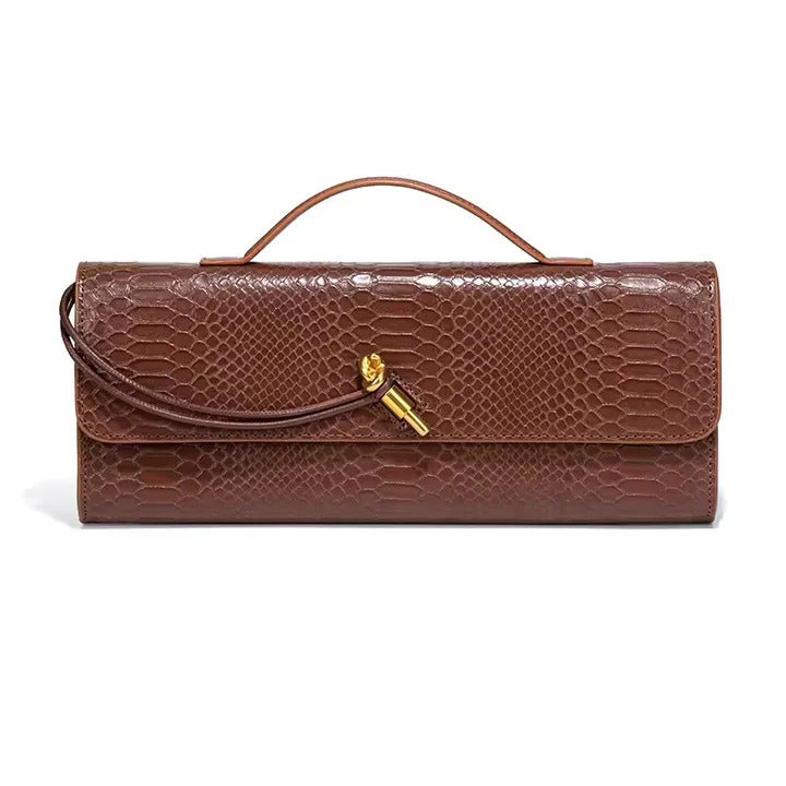 Curved Handle Clutch with Embossed Strap Detail