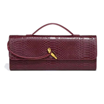 Curved Handle Clutch with Embossed Strap Detail