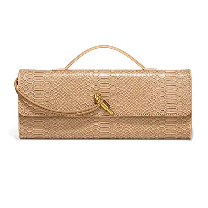Curved Handle Clutch with Embossed Strap Detail