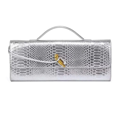 Curved Handle Clutch with Embossed Strap Detail