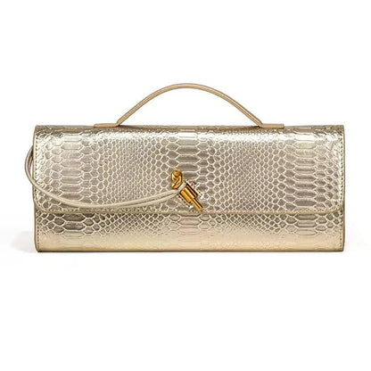Curved Handle Clutch with Embossed Strap Detail