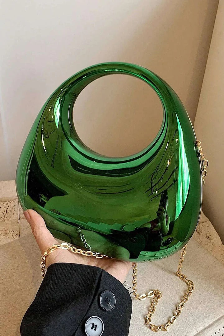 Curved Mirror-Finish Handbag