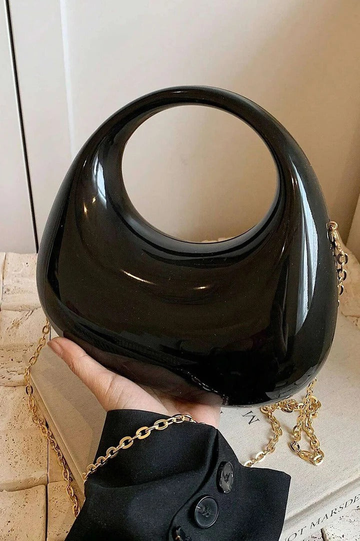 Curved Mirror-Finish Handbag