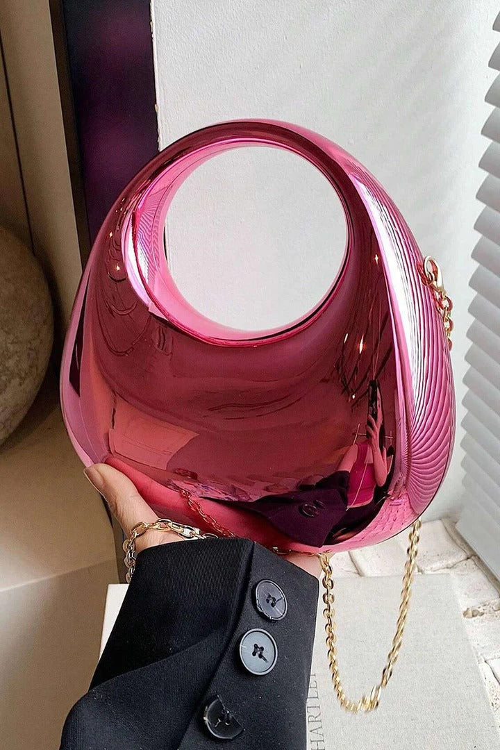 Curved Mirror-Finish Handbag
