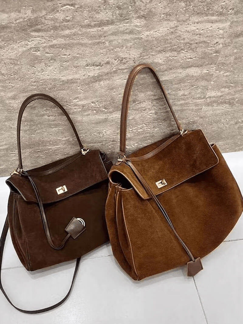 Fold-Top Suede Tote