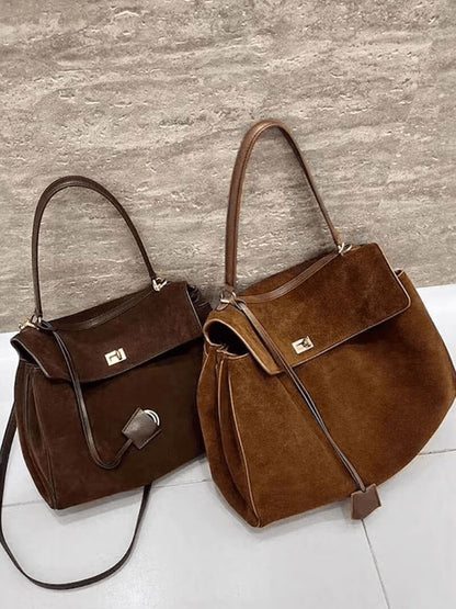 Fold-Top Suede Tote