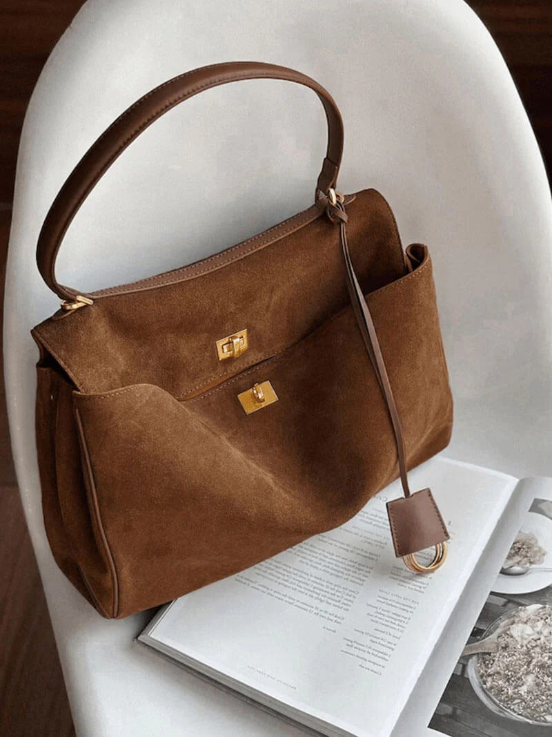Fold-Top Suede Tote