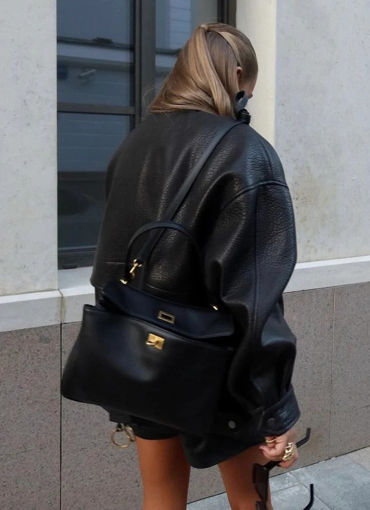 Structured Turn-Lock Shoulder Bag