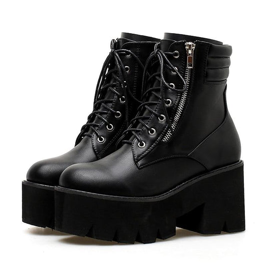 Treaded Lace-Up Ankle Boots