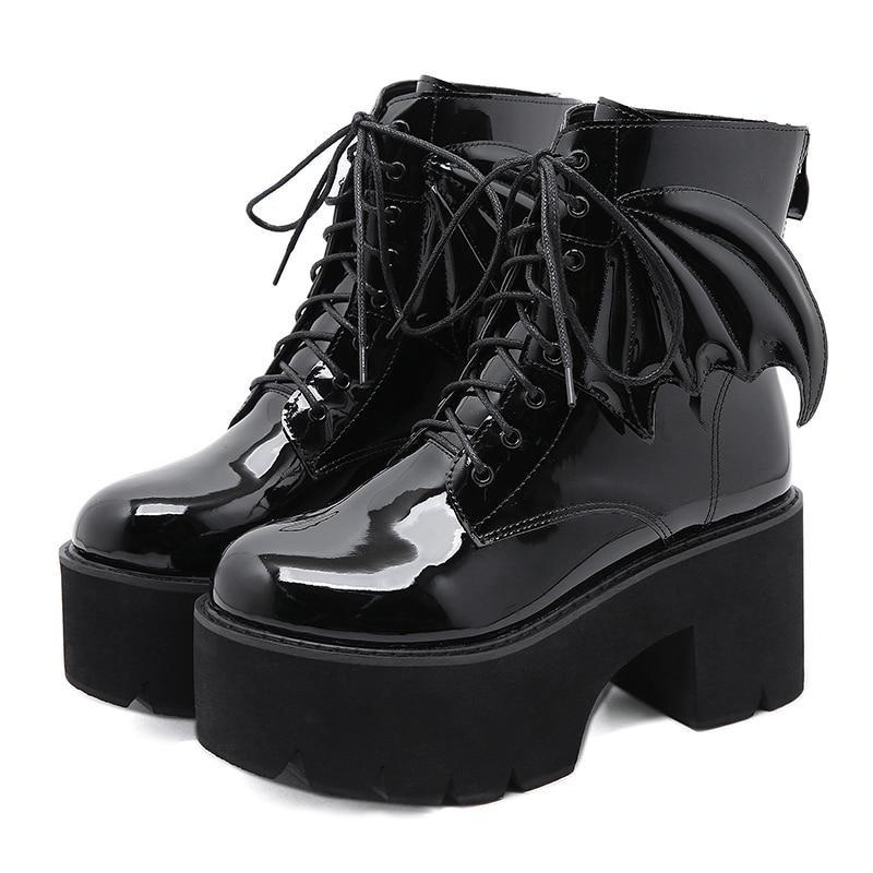 Bat Wing Block Heel Boots