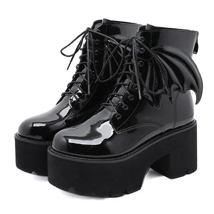 Bat Wing Block Heel Boots