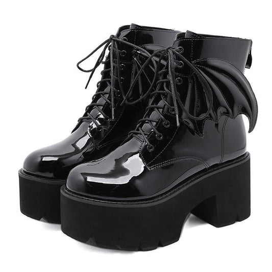 Bat Wing Block Heel Boots