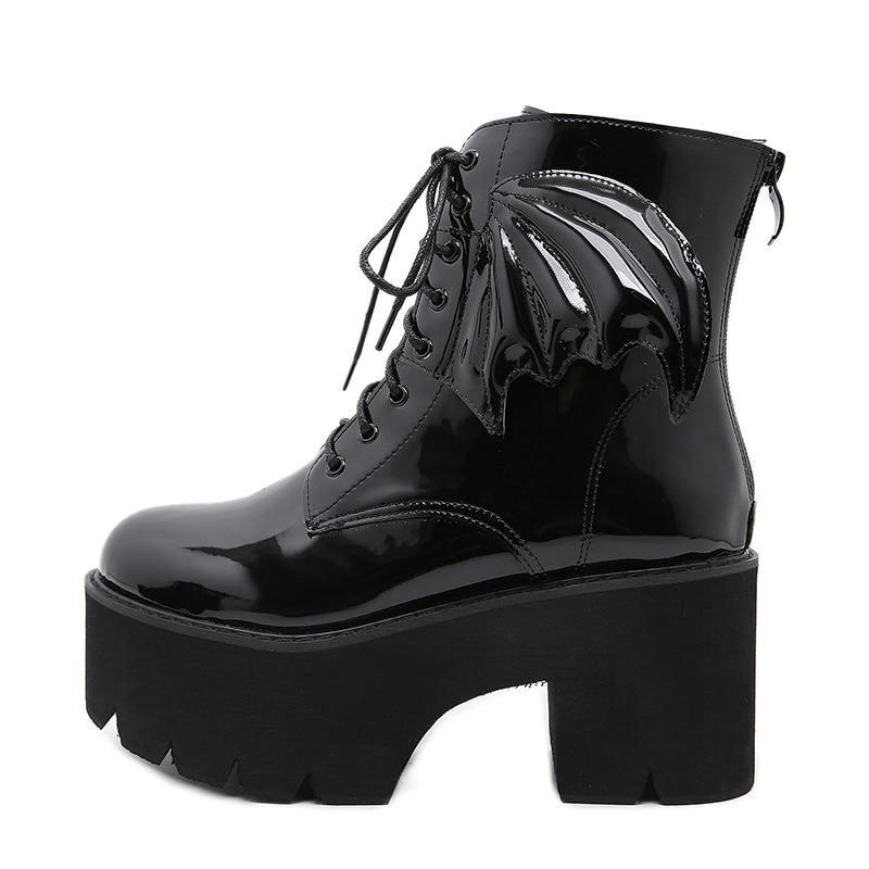 Bat Wing Block Heel Boots