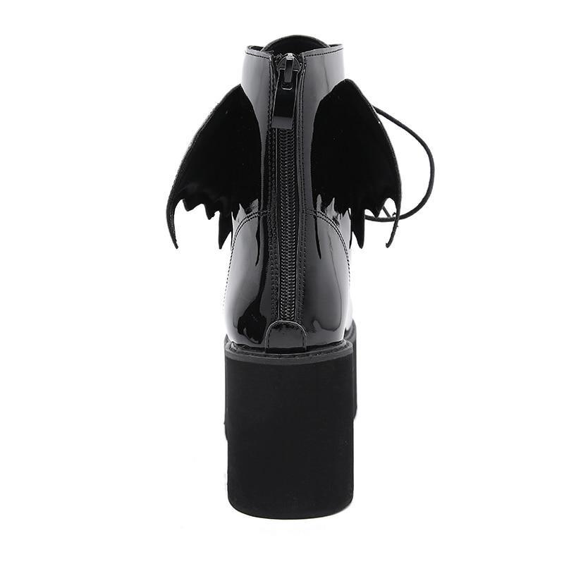 Bat Wing Block Heel Boots