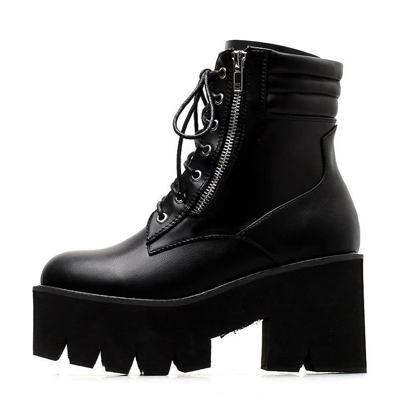 Treaded Lace-Up Ankle Boots