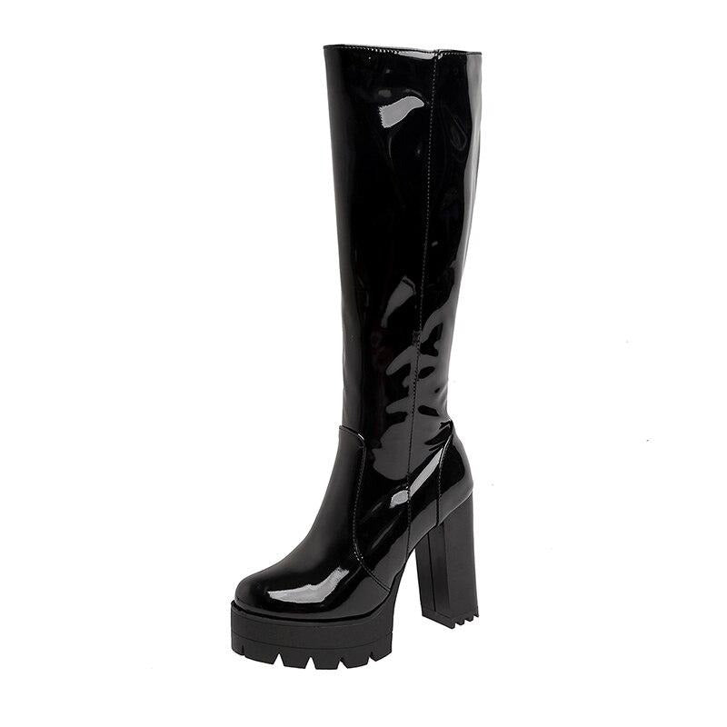 Gloss Finish Tall Block Boots