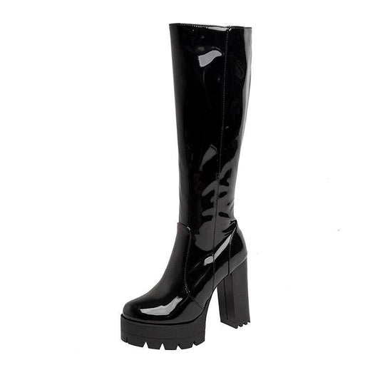Gloss Finish Tall Block Boots