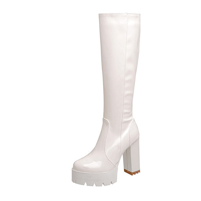 Gloss Finish Tall Block Boots