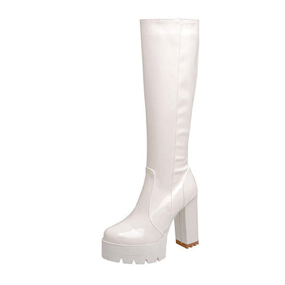 Gloss Finish Tall Block Boots