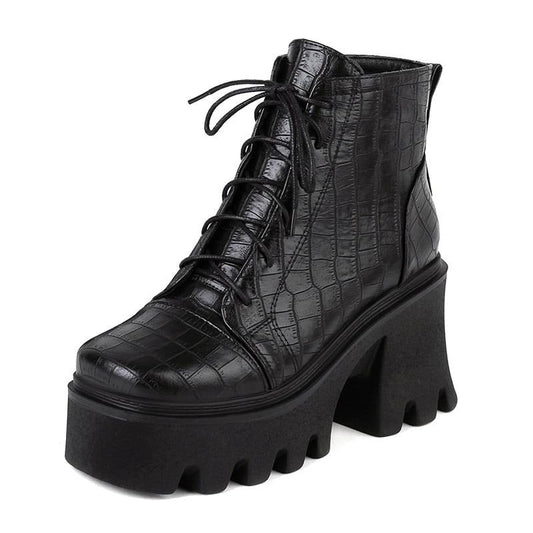 Textured Lace-Up Tread Boots