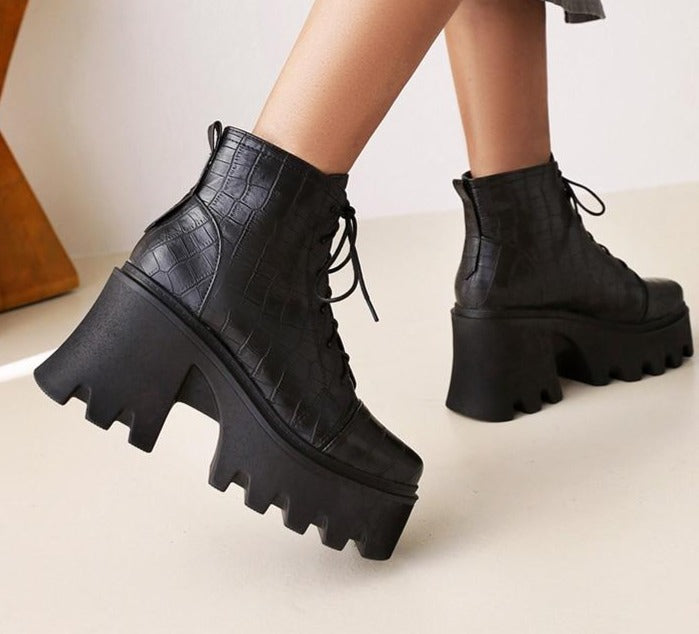Textured Lace-Up Tread Boots
