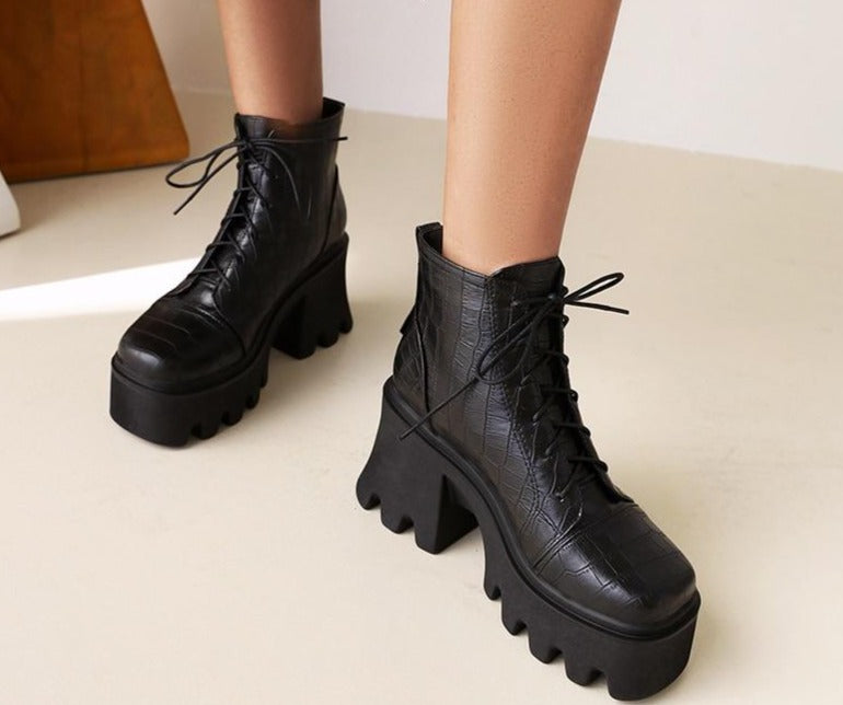 Textured Lace-Up Tread Boots