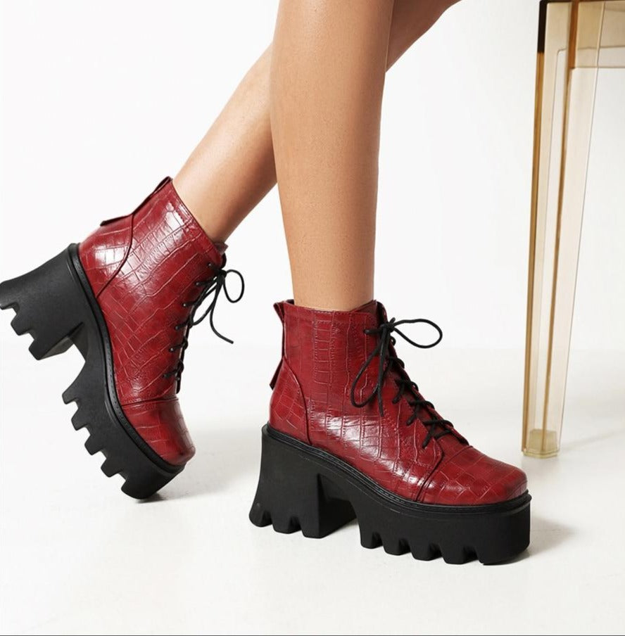 Textured Lace-Up Tread Boots