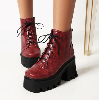 Textured Lace-Up Tread Boots