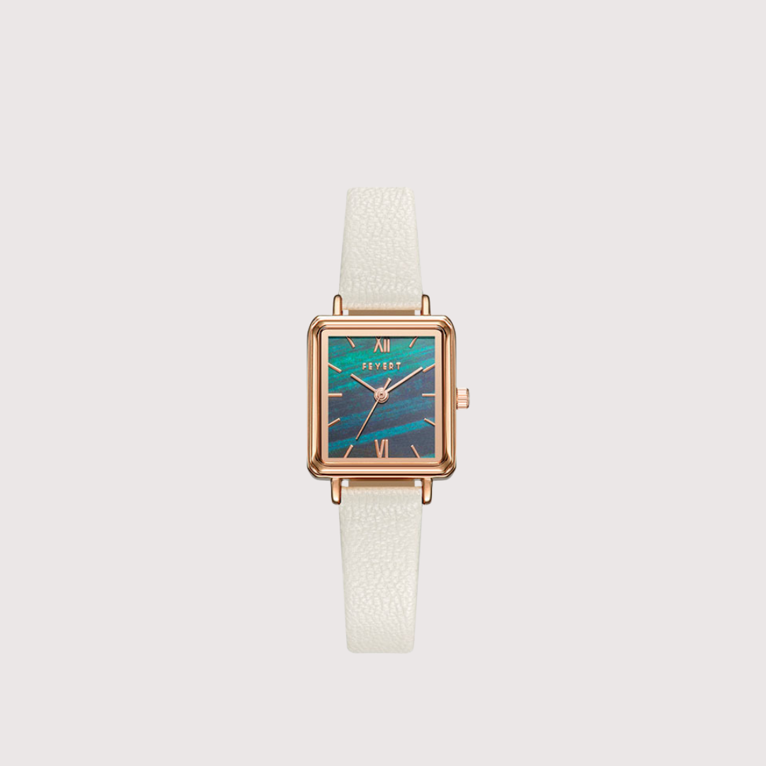 Women's Patterned Square Dial Watch with Textured Band