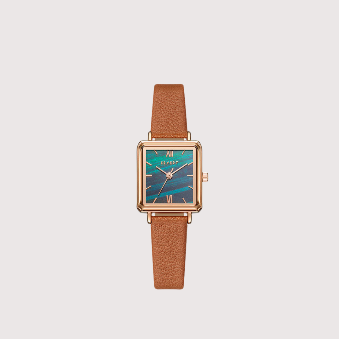 Women's Patterned Square Dial Watch with Textured Band