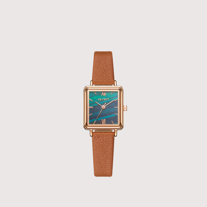 Women's Patterned Square Dial Watch with Textured Band