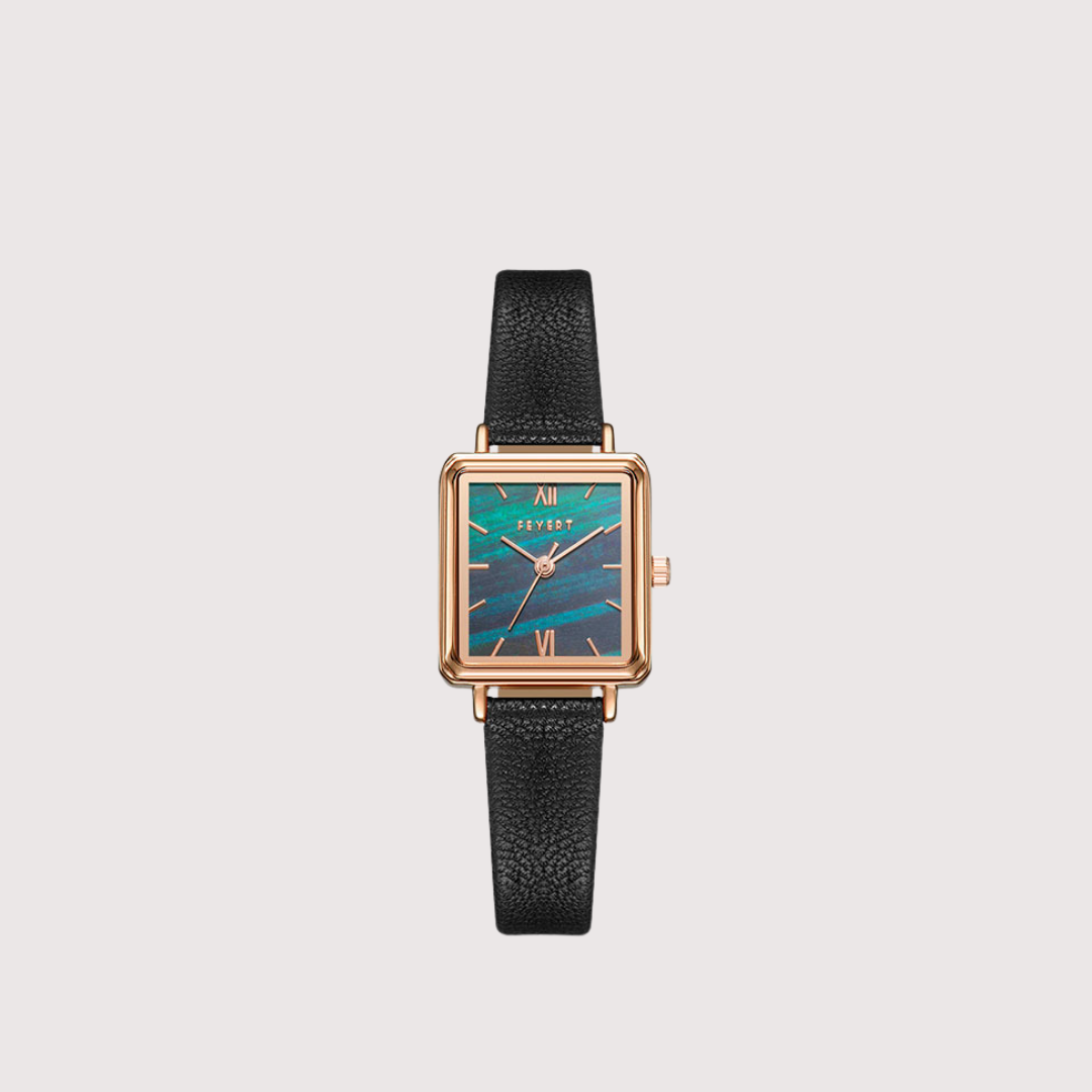 Women's Patterned Square Dial Watch with Textured Band
